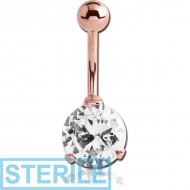 STERILE ROSE GOLD PVD COATED SURGICAL STEEL ROUND PRONG SET 10MM CZ JEWELLED NAVEL BANANA PIERCING