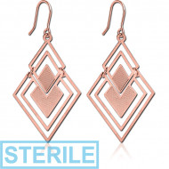 STERILE ROSE GOLD PVD COATED BRASS EARRINGS PAIR PIERCING