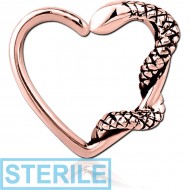 STERILE ROSE GOLD PVD COATED SURGICAL STEEL OPEN HEART SEAMLESS RING PIERCING
