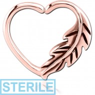 STERILE ROSE GOLD PVD COATED SURGICAL STEEL OPEN HEART SEAMLESS RING PIERCING