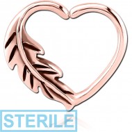 STERILE ROSE GOLD PVD COATED SURGICAL STEEL OPEN HEART SEAMLESS RING PIERCING