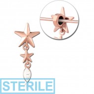 STERILE ROSE GOLD PVD COATED SURGICAL STEEL SLIDING JEWELLED CHARM FOR INDUSTRIAL BARBELL PIERCING