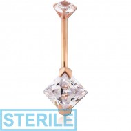 STERILE ROSE GOLD PVD COATED SURGICAL STEEL INTERNALLY THREADED PRONG SET DOUBLE JEWELLED NAVEL BANANA PIERCING