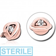 STERILE ROSE GOLD PVD COATED SURGICAL STEEL JEWELLED ATTACHMENT FOR 1.6MM INTERNALLY THREADED PINS - HALF OPEN EYE PIERCING