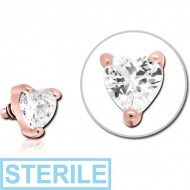 STERILE ROSE GOLD PVD COATED SURGICAL STEEL JEWELLED ATTACHMENT FOR 1.6MM INTERNALLY THREADED PINS - HEART PIERCING