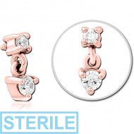 STERILE ROSE GOLD PVD COATED SURGICAL STEEL JEWELLED MICRO ATTACHMENT FOR 1.6MM INTERNALLY THREADED PINS PIERCING