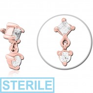 STERILE ROSE GOLD PVD COATED SURGICAL STEEL JEWELLED MICRO ATTACHMENT FOR 1.6MM INTERNALLY THREADED PINS PIERCING