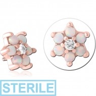 STERILE ROSE GOLD PVD COATED SURGICAL STEEL SYNTHETIC OPAL ATTACHMENT FOR 1.6MM INTERNALLY THREADED PINS - FLOWER PIERCING
