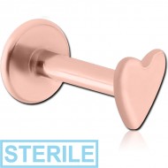 STERILE ROSE GOLD PVD COATED SURGICAL STEEL INTERNALLY THREADED MICRO LABRET WITH HEART PIERCING