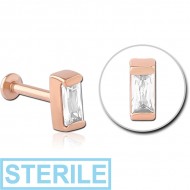 STERILE ROSE GOLD PVD COATED SURGICAL STEEL INTERNALLY THREADED JEWELLED MICRO LABRET PIERCING