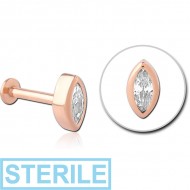 STERILE ROSE GOLD PVD COATED SURGICAL STEEL INTERNALLY THREADED JEWELLED MICRO LABRET PIERCING