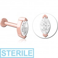 STERILE ROSE GOLD PVD COATED SURGICAL STEEL INTERNALLY THREADED JEWELLED MICRO LABRET PIERCING