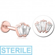 STERILE ROSE GOLD PVD COATED SURGICAL STEEL INTERNALLY THREADED JEWELLED MICRO LABRET PIERCING