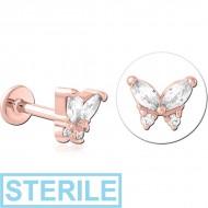 STERILE ROSE GOLD PVD COATED SURGICAL STEEL INTERNALLY THREADED JEWELLED MICRO LABRET PIERCING
