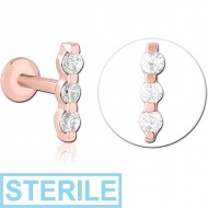 STERILE ROSE GOLD PVD COATED SURGICAL STEEL INTERNALLY THREADED JEWELLED MICRO LABRET PIERCING
