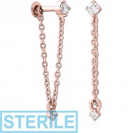 STERILE ROSE GOLD PVD COATED SURGICAL STEEL INTERNALLY THREADED JEWELLED MICRO LABRET PIERCING