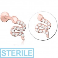 STERILE ROSE GOLD PVD COATED SURGICAL STEEL INTERNALLY THREADED JEWELLED MICRO LABRET PIERCING