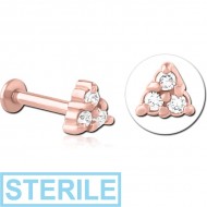 STERILE ROSE GOLD PVD COATED SURGICAL STEEL INTERNALLY THREADED JEWELLED MICRO LABRET PIERCING