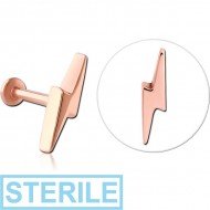 STERILE ROSE GOLD PVD COATED SURGICAL STEEL INTERNALLY THREADED MICRO LABRET - LIGHTNING PIERCING
