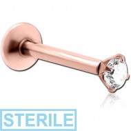 STERILE ROSE GOLD PVD COATED SURGICAL STEEL INTERNALLY THREADED JEWELLED MICRO LABRET PIERCING