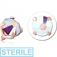 STERILE ROSE GOLD PVD COATED SURGICAL STEEL ROUND PRONG SET JEWELLED FOR 1.2MM INTERNALLY THREADED PINS PIERCING