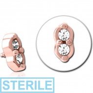 STERILE ROSE GOLD PVD COATED SURGICAL STEEL JEWELLED MICRO ATTACHMENT FOR 1.2MM INTERNALLY THREADED PINS - TWO GEMS EYES PIERCING