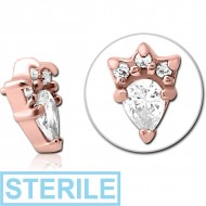 STERILE ROSE GOLD PVD COATED SURGICAL STEEL JEWELLED MICRO ATTACHMENT FOR 1.2MM INTERNALLY THREADED PINS - JESTER HAT PIERCING