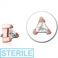 STERILE ROSE GOLD PVD COATED SURGICAL STEEL JEWELLED MICRO ATTACHMENT FOR 1.2MM INTERNALLY THREADED PINS - TRIANGLE PIERCING