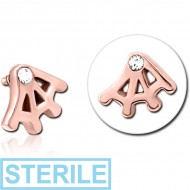 STERILE ROSE GOLD PVD COATED SURGICAL STEEL JEWELLED MICRO ATTACHMENT FOR 1.2MM INTERNALLY THREADED PINS - WEB PIERCING