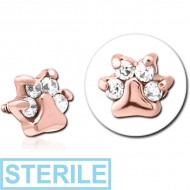 STERILE ROSE GOLD PVD COATED SURGICAL STEEL JEWELLED MICRO ATTACHMENT FOR 1.2MM INTERNALLY THREADED PINS - ANIMAL PAW PIERCING