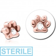 STERILE ROSE GOLD PVD COATED SURGICAL STEEL JEWELLED MICRO ATTACHMENT FOR 1.2MM INTERNALLY THREADED PINS - ANIMAL PAW CENTER GEM PIERCING