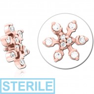 STERILE ROSE GOLD PVD COATED SURGICAL STEEL JEWELLED MICRO ATTACHMENT FOR 1.2MM INTERNALLY THREADED PINS - SNOWFLAKE PIERCING