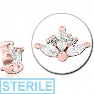STERILE ROSE GOLD PVD COATED SURGICAL STEEL JEWELLED MICRO ATTACHMENT FOR 1.2MM INTERNALLY THREADED PINS PIERCING