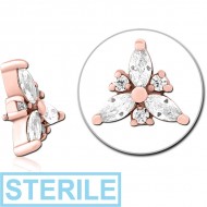 STERILE ROSE GOLD PVD COATED SURGICAL STEEL JEWELLED MICRO ATTACHMENT FOR 1.2MM INTERNALLY THREADED PINS - TRINITY PIERCING