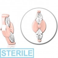 STERILE ROSE GOLD PVD COATED SURGICAL STEEL JEWELLED MICRO ATTACHMENT FOR 1.2MM INTERNALLY THREADED PINS - BOW TIE PIERCING