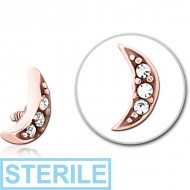 STERILE ROSE GOLD PVD COATED SURGICAL STEEL JEWELLED MICRO ATTACHMENT FOR 1.2MM INTERNALLY THREADED PINS - CRESCENT 3 GEMS PIERCING