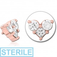 STERILE ROSE GOLD PVD COATED SURGICAL STEEL JEWELLED MICRO ATTACHMENT FOR 1.2MM INTERNALLY THREADED PINS - HEART PIERCING