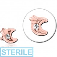 STERILE ROSE GOLD PVD COATED SURGICAL STEEL JEWELLED MICRO ATTACHMENT FOR 1.2MM INTERNALLY THREADED PINS - CRESCENT AND STAR PIERCING