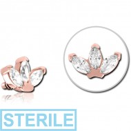 STERILE ROSE GOLD PVD COATED SURGICAL STEEL JEWELLED MICRO ATTACHMENT FOR 1.2MM INTERNALLY THREADED PINS PIERCING