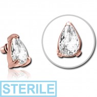 STERILE ROSE GOLD PVD COATED SURGICAL STEEL JEWELLED MICRO ATTACHMENT FOR 1.2MM INTERNALLY THREADED PINS - DROP PIERCING
