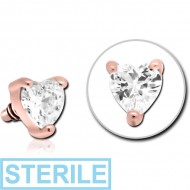 STERILE ROSE GOLD PVD COATED SURGICAL STEEL JEWELLED MICRO ATTACHMENT FOR 1.2MM INTERNALLY THREADED PINS - HEART PIERCING