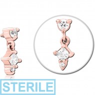 STERILE ROSE GOLD PVD COATED SURGICAL STEEL JEWELLED MICRO ATTACHMENT FOR 1.2MM INTERNALLY THREADED PINS PIERCING