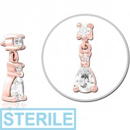 STERILE ROSE GOLD PVD COATED SURGICAL STEEL JEWELLED MICRO ATTACHMENT FOR 1.2MM INTERNALLY THREADED PINS PIERCING