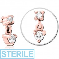 STERILE ROSE GOLD PVD COATED SURGICAL STEEL JEWELLED MICRO ATTACHMENT FOR 1.2MM INTERNALLY THREADED PINS PIERCING