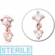 STERILE ROSE GOLD PVD COATED SURGICAL STEEL JEWELLED MICRO ATTACHMENT FOR 1.2MM INTERNALLY THREADED PINS PIERCING