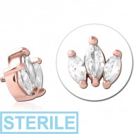 STERILE ROSE GOLD PVD COATED SURGICAL STEEL JEWELLED MICRO ATTACHMENT FOR 1.2MM INTERNALLY THREADED PINS PIERCING