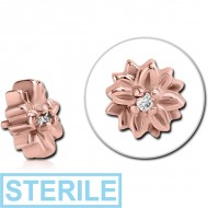 STERILE ROSE GOLD PVD COATED SURGICAL STEEL JEWELLED FLOWER FOR 1.2MM INTERNALLY THREADED PINS PIERCING