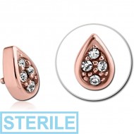 STERILE ROSE GOLD PVD COATED SURGICAL STEEL JEWELLED PEAR DROP FOR 1.2MM INTERNALLY THREADED PINS PIERCING