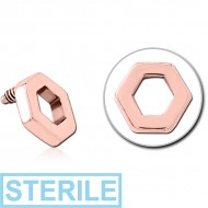 STERILE ROSE GOLD PVD COATED SURGICAL STEEL MICRO ATTACHMENT FOR 1.2MM INTERNALLY THREADED PINS - HEXAGON PIERCING