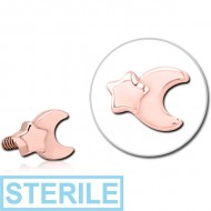 STERILE ROSE GOLD PVD COATED SURGICAL STEEL MICRO ATTACHMENT FOR 1.2MM INTERNALLY THREADED PINS - CRESCENT AND STAR PIERCING